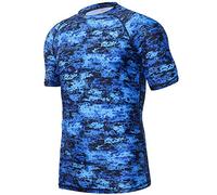 HUGE SPORTS Men's UV Sun Protection UPF 50+ Full Digital Print Rash Guard Short Sleeves (Pixel Blue, S)