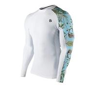 HUGE SPORTS Swim Shirts for Men UPF 50+ Quick Dry Compression Long Sleeve Mens Rash Guard(White Forest,Medium)