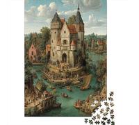 Huge Stone Medieval Castle, Fishing Boats on The RiverPuzzles 1000 Pieces for Adults for Adults 1000 Piece Puzzle Educational Challenge Games Home Decoratio