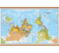 Huge Upside Down World Wall Map Political (Wooden hanging bars)