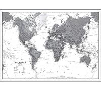 Huge World Wall Map Political Black & White (Hanging bars)