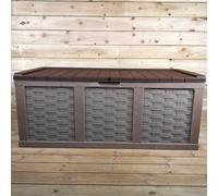HUGE XXL 634 Litre Rattan Sit On Cushion Garden Storage Seat Decking Box In Brown