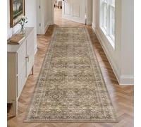 HUGEAR 2'6''x10' Runner Rug Hallway Vintage Brown Machine Washable Retro Floral Low Pile Carpet Vacuumable Distressed Long Throw Rug Bedroom Office Bathroom Kitchen Laundry Non Slip Soft Lightweight