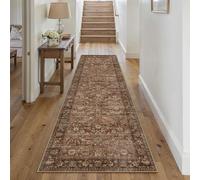 HUGEAR 2x8 Runner Rug Machine Washable Brick Red Hallway Area Rug Indoor Accent Rugs Floral Low Pile Carpet Soft Throw Rugs Bedroom Living Room Office Dining Kitchen Laundry Non Slip