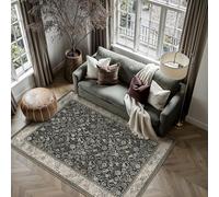 HUGEAR 3x5 Machine Washable Rugs Black Beige Hallway Area Rug Indoor Accent Rug Floral Low Pile Carpet Soft Throw Rug Bedroom Living Room Office Dining Room Kitchen Laundry Room Non Slip