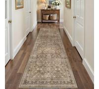 HUGEAR 3x8 Runner Rug Hallway Vintage Brown Machine Washable Retro Floral Low Pile Carpet Vacuumable Distressed Long Throw Rug Bedroom Office Bathroom Kitchen Laundry Non Slip Soft Lightweight