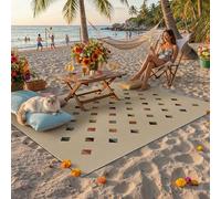 HUGEAR 4x6 Jute Outdoor Indoor Checkered Rug Washable Linen Textured Weave High Traffic Stain Resistant Non Slip Durable Carpet for Livingroom Patio Deck Balcony Courtyard (Rainbow, 4' x 6')