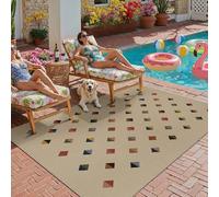 HUGEAR 5x7 Jute Outdoor Indoor Checkered Rug Washable Linen Textured Weave High Traffic Stain Resistant Non Slip Durable Carpet for Livingroom Patio Deck Balcony Courtyard (Rainbow, 5' x 7')