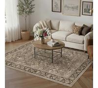 HUGEAR 5x7 Machine Washable Rugs Brown Hallway Area Rug Indoor Accent Rug Floral Mid Pile Carpet Soft Thicker Throw Aesthetic Rug Bedroom Living Room Office Dining Kitchen Laundry Non Slip