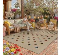 HUGEAR 8x10 Jute Outdoor Indoor Checkered Rug Washable Linen Textured Weave High Traffic Stain Resistant Non Slip Durable Carpet for Livingroom Patio Deck Balcony Courtyard (Rainbow, 8' x 10')