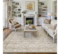 HUGEAR Brown Area Rug 6x9 Machine Washable Living Room Rugs Distressed Neutral Vintage Floral Low Pile Carpet Bedroom Office Dining Room Laundry Room Non Slip Soft Lightweight