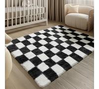 HUGEAR Fluffy Checkered Rugs Living Room Large Area Rug 120x180cm Black and White Bedroom Shaggy Soft Thick Carpet Kids Girl Room Decor Lounge Nursery Plush Carpets