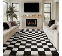 HUGEAR Fluffy Checkered Rugs Living Room Large Area Rug 200x300cm Black and White Bedroom Shaggy Soft Thick Carpet Kids Girl Room Decor Lounge Nursery Plush Carpets