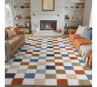 HUGEAR Fluffy Checkered Rugs Living Room Large Area Rug 200x300cm Multicolour Bedroom Shaggy Soft Thick Carpet Kids Girl Room Decor Lounge Nursery Plush Carpets