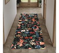 HUGEAR Hallway Runner Black Washable Flower Area Rug 60x180cm Non Slip Boho Natural Modern Floral Long Carpets Runners Kitchen Dining Room Bedroom Bedside Office Low Pile Carpet