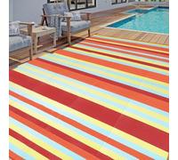 HUGEAR Outdoor Waterproof Rug 9'x12' Plastic Straw Rugs Washable Reversible Floor Mat Rainbow Stripe Carpet for Camping RV Deck Entryance Porch Picnic Balcony Beach Backyard