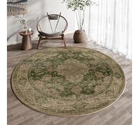 HUGEAR Round Rug 5ft Entryway Rugs Machine Washable Retro Green Hallway Area Rug 5x5 Small Circle Accent Rug Floral Low Pile Carpet Soft Throw Rug Living Room Office Laundry Room Entrance Non Slip