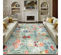HUGEAR Rugs Living Room Green Washable Flower Area Rug 240x300cm Non Slip Boho Natural Modern Floral Large Carpet Dining Room Bedroom Kitchen Hall Lounge Office Low Pile Soft Carpets