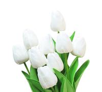 HugeDE 10 Pcs 34cm Artificial Tulips Flowers Faux Realistic Tulips Real Touch Tulips Decorative Fake Tulips Tulips Bouquet Arrangements for Wedding White