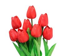 HugeDE 10 Pcs 34cm Artificial Tulips Flowers Faux Realistic Tulips Real Touch Tulips Decorative Fake Tulips Tulips Bouquet Arrangements for Wedding Red