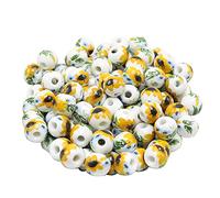 HugeDE 100 Pcs 10mm Sunflower Ceramic Flower Porcelain Spacer Beads for Jewelry Making Necklaces Bracelets Crafts