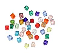 HugeDE 100 Pcs 8mm Small Cube Glass Beads Faceted Spacer Beads Crystal Loose Beads Craft Square Beads Mini Jewelry Beads Cute Bracelet Beads with Hole Multicolored