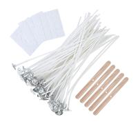 HugeDE 100 Pcs Cotton Candle Wicks Soy Wax Beeswax Candle Wicks Thick Braided Candle Wick 5 Pcs Wooden Candle Wick Holders 60 Pcs Wick Stickers for Candle Making 20cm