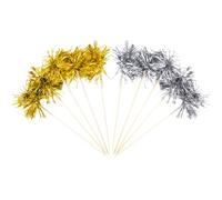 HugeDE 100 Pcs Foil Firework Cupcake Toppers Foil Frill Toothpicks Sparkle Tinsel Food Picks Party Cocktail Sticks Holiday Cake Decorations for Graduation Halloween Gold Silver