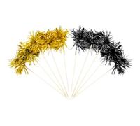 HugeDE 100 Pcs Foil Firework Cupcake Toppers Foil Frill Toothpicks Sparkle Tinsel Food Picks Party Cocktail Sticks Holiday Cake Decorations for Graduation Halloween Gold Black