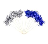 HugeDE 100 Pcs Foil Firework Cupcake Toppers Foil Frill Toothpicks Sparkle Tinsel Food Picks Party Cocktail Sticks Holiday Cake Decorations for Graduation Halloween Silver Dark Blue