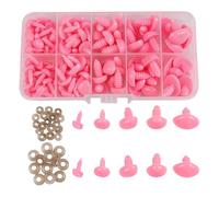 HugeDE 106 Pcs 5 Sizes Pink Plastic Safety Noses Small Teddy Bear Noses Stuffed Animals Noses Crochet Craft Noses Cute Doll Noses with Washers for Plush Animals