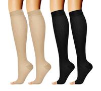 HugeDE 2 Pairs Open Toe Compression Socks Support Knee High Socks Toeless Workout Support Socks Circulation Compression Stockings
