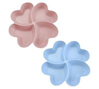 HugeDE 2 Pcs 21.5cm Plastic Snack Trays Food Serving Trays Portable Snack Platters Reusable Serving Platters Divided Fruit Platters with 4 Compartments for Parties Pink Blue