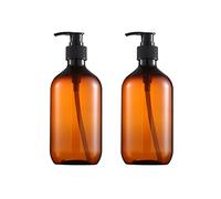 HugeDE 2 Pcs 500ml Plastic Pump Bottle Empty Refillable Lotion Bottles Shampoo Dispenser Container Large Capacity Liquid Soap Bottles for Bath Brown