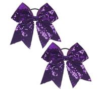 HugeDE 2 Pcs 7.48 Inches Jumbo Cheerleading Glitter Bow Ponytail Holders Sparkly Sequin Bow Hair Ties Large Cheerleader Bow Hair Bands Bowknot Hair Elastics Big Bows Hair Ropes Purple