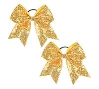 HugeDE 2 Pcs 7.48 Inches Jumbo Cheerleading Glitter Bow Ponytail Holders Sparkly Sequin Bow Hair Ties Large Cheerleader Bow Hair Bands Bowknot Hair Elastics Big Bows Hair Ropes Yellow
