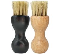 HugeDE 2 Pcs Bristle Shoes Brushes, Wooden Handle, Black & Wood Color, Portable, Firm Bristles, 5.5 x 2.7cm, For Leather Boots & Shoes