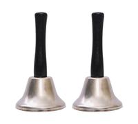 HugeDE 2 Pcs Hand Call Bells Super Loud Bells Hand Held Bells Classroom Ringing Bells Metal Handheld Bells with Plastic Handle Silver