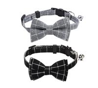 HugeDE 2 Pcs Plaid Cat Adjustable Breakaway Kitten Collars Cute Safety Pet Removable Bell Cat Puppy Bowtie Puppies Bow Collars