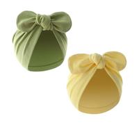 HugeDE 2 Pcs Toddler Girl Turban Hats Newborn Baby Beanies Caps Bow Infant Caps Cute Nursery Beanies Hats Babies Hospital Beanie Cap Green Yellow