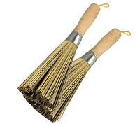HugeDE 2 Pcs Traditional Natural Bamboo Wok Brushes Bamboo Pot Scrubber Brush Kitchen Pan Cleaning Brush Wok Cleaning Whisk for Dishes Sinks