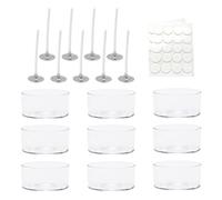 HugeDE 20 Pcs Clear Plastic Tealight Cups Empty Candle Holders Tea Light Candle Molds Candle Making Containers with 20 Pcs Candle Wicks 20 Pcs Stickers