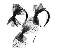 HugeDE 3 Pcs 80's Party Headbands Lace Bow Headbands Retro Lace Bow Hairbands Bow Knotted Headbands 80s Costumes Accessories Black