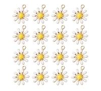 HugeDE 30 Pcs Enamel Daisy Flower Charms Necklace Bracelet Pendants Beads with Hole for Jewelry Making DIY Crafts,Yellow,White,1.3x1.6cm/0.5x0.6 inch
