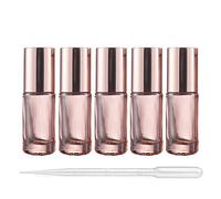 HugeDE 5 Pcs 5ml Empty Glass Essential Oil Roller Bottles Vials Containers Refillable Roll-on Bottles with Dropper Clear Pink