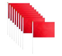 HugeDE 50 Red Hand Held Flags, 14 x 21 cm, Polyester, Outdoor, Various Occasions