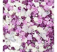 HugeDE 50g 3D Resin Flatback Charms Rose Flower Butterfly Bows Charms Craft Cabochons Charms Mixed Scrapbooking Embellishments for Jewelry Making Phone Case Decor Purple White