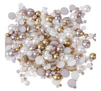 HugeDE 50g Flat Back Faux Pearls Assorted Size Half Round Beads Mixed Color Imitation Pearls Face Makeup Nail Art Charms for DIY Decorations Champagne