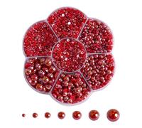 HugeDE 5600 Pcs Small Flatback Imitation Pearls Half Round Pearls Craft Decoration Pearls Mixed Sizes Pearls Plastic Scrapbook Pearls with Clear Box Red