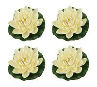 HugeDE 6Pcs Artificial Floating Foam Lotus Flowers White Plastic Pond Flowers with Water Lily Pad Ornaments Perfect for Home Party Garden Aquarium Decoration